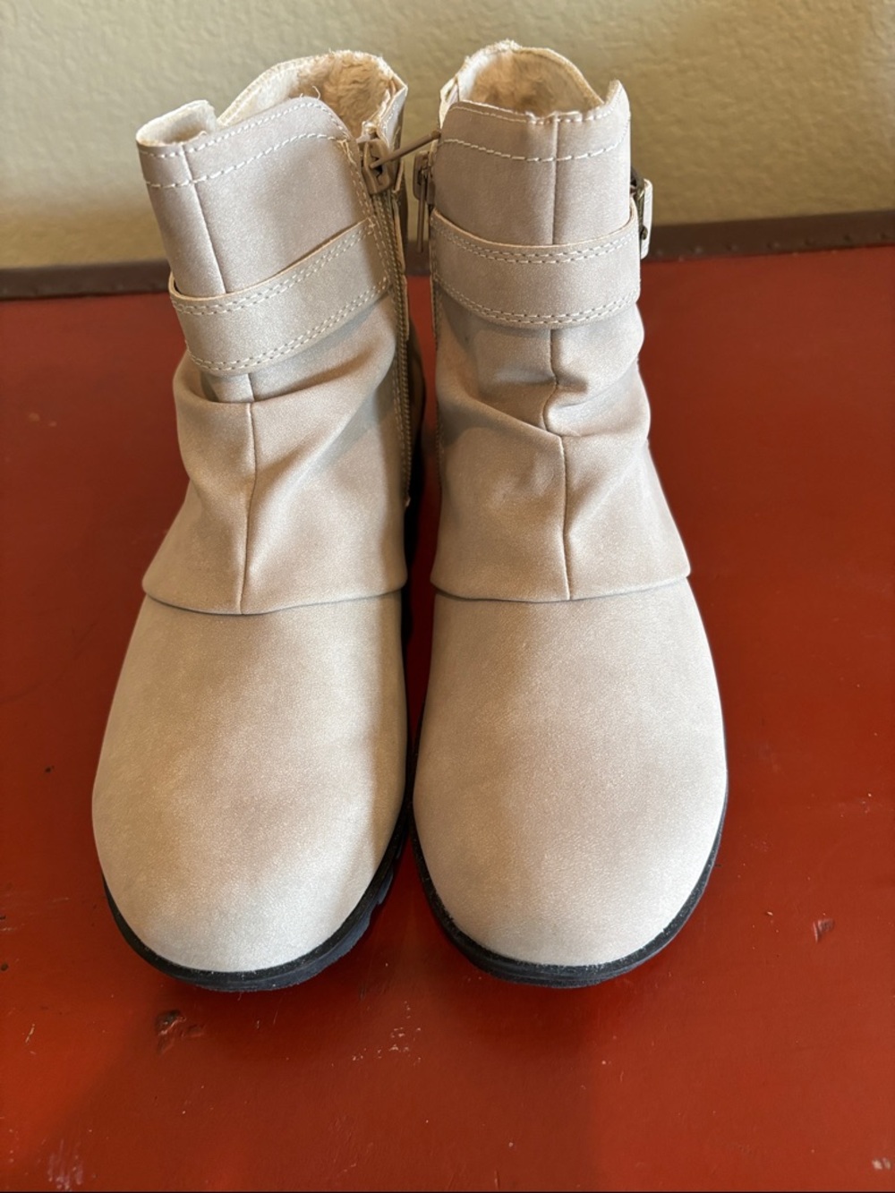 JBU Light Beige Ruch Ankle Boots with Buckle